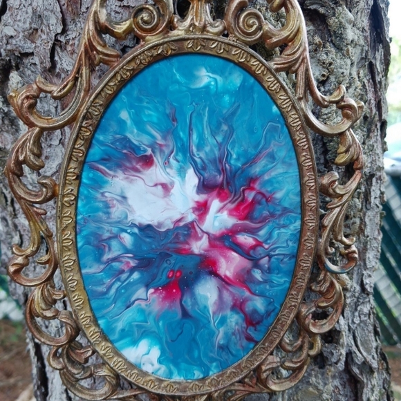 "Ghostly Reflections" Vintage Italy Ornate Frame Pour Painted - Picture 2 of 8